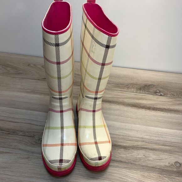 COACH Plaid Rubber Rain Boots Size 6 M Women's multi-colored Paisley A7107 - Picture 9 of 13